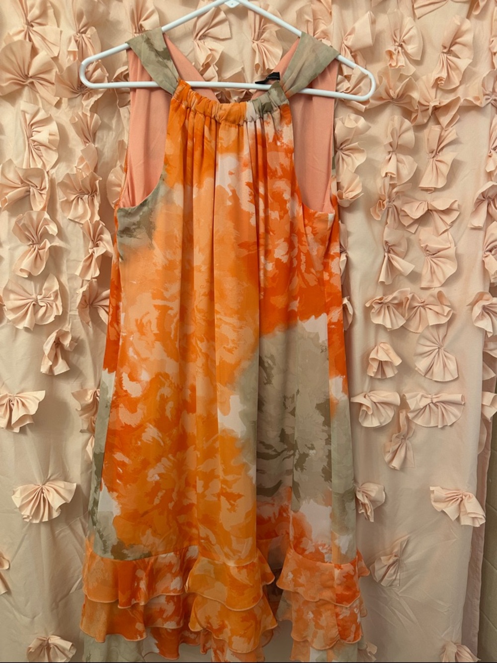 R&K Orange Floral Watercolor Sleeveless Dress